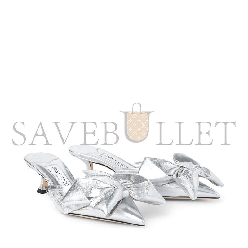 JIMMY CHOO STAZ MULE 50 SILVER METALLIC LEATHER MULES STAZMULE50GWG